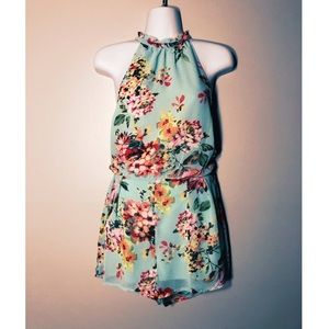 New Teal Cotton Candy Floral Romper